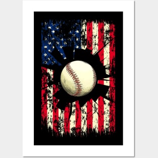 Patriotic Baseball 4th Of July Men USA American Flag Boys Mens Posters and Art